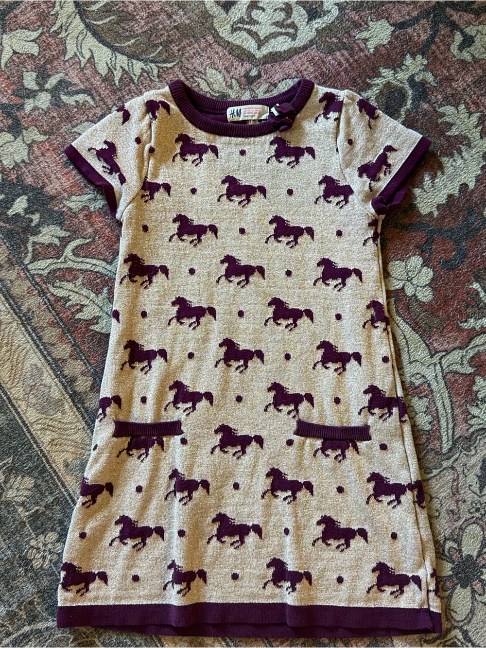H&M Cream Dress with Purple Horse Motif